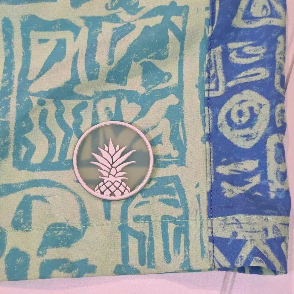 Chubbies Men's XL Swim Trunks Lime Green Blue Tiki Geometric 5.5